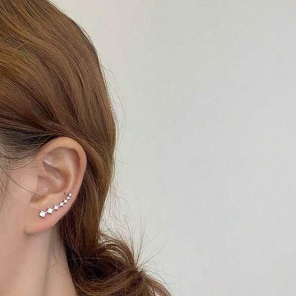 Sterling Silver 925 Moissanite Ear Climber Earrings - Picture 3 of 5